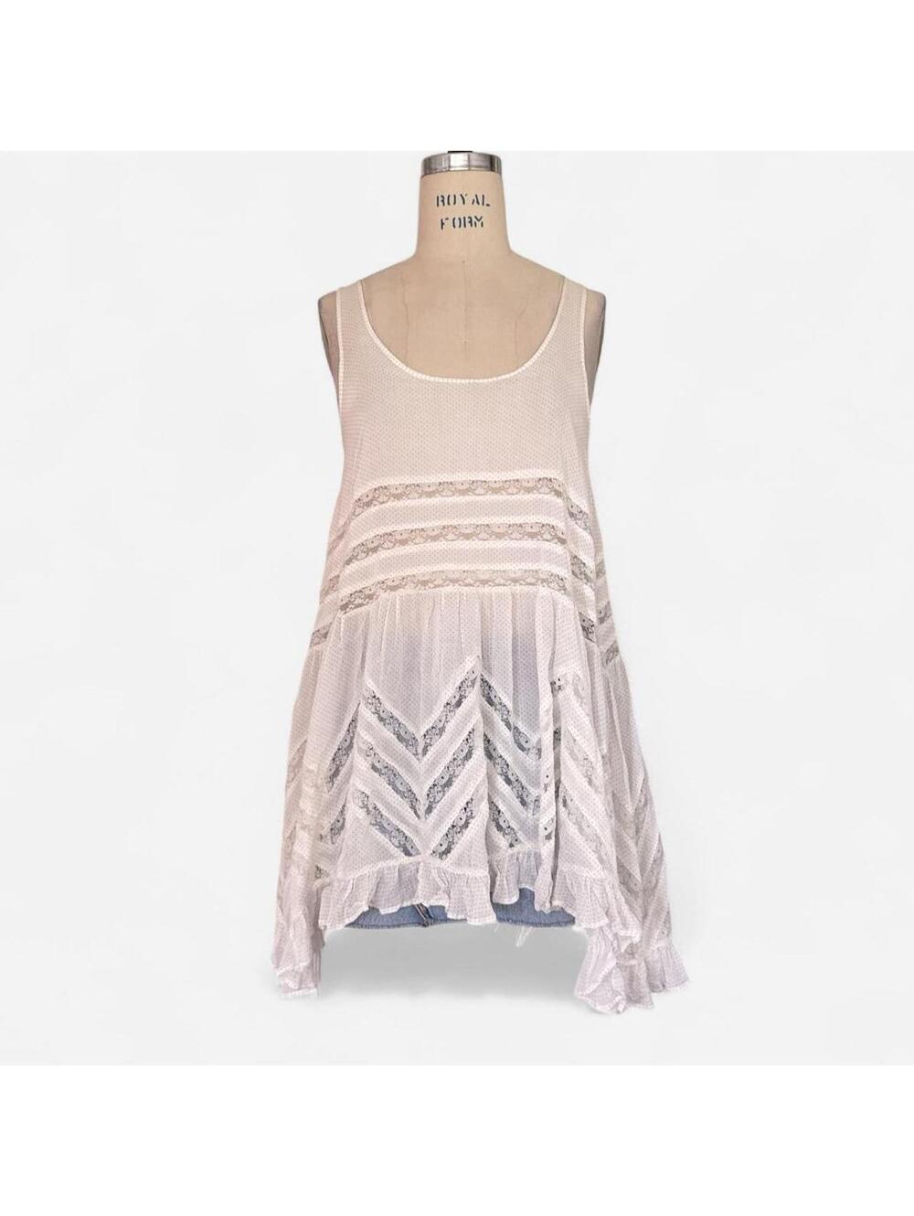 Free People Intimately Voile & Lace Trapeze Slip Dress in Ivory